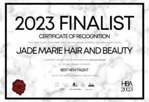 2023 finalist award for heavenly hair by Jade Marie Hair and Beauty.