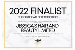 2021 finalist certificate for Jessica's Hair And Beauty.